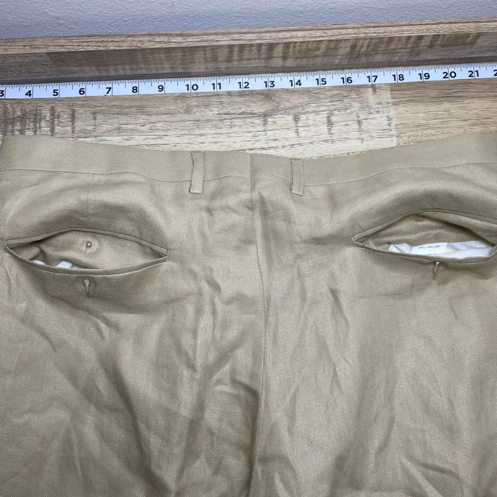 J.Crew Mens 100% Irish Linen Dress Pants Tan Khaki Flat Front 36x32 Summer READ